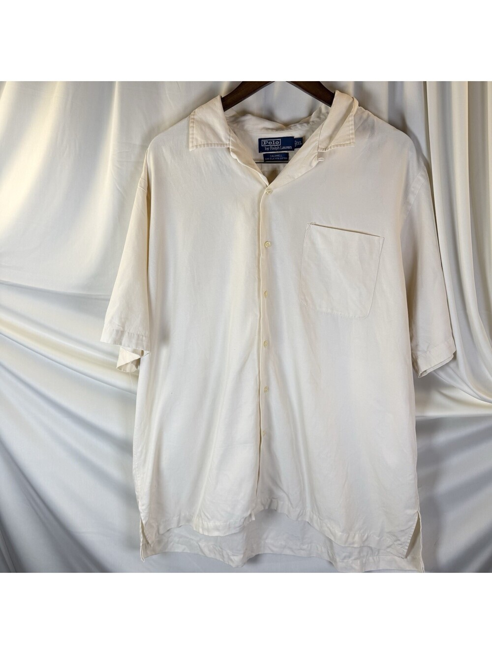 Polo Ralph Lauren Caldwell Silk/Cotton Blend Camp Collar Shirt Men XL Cream